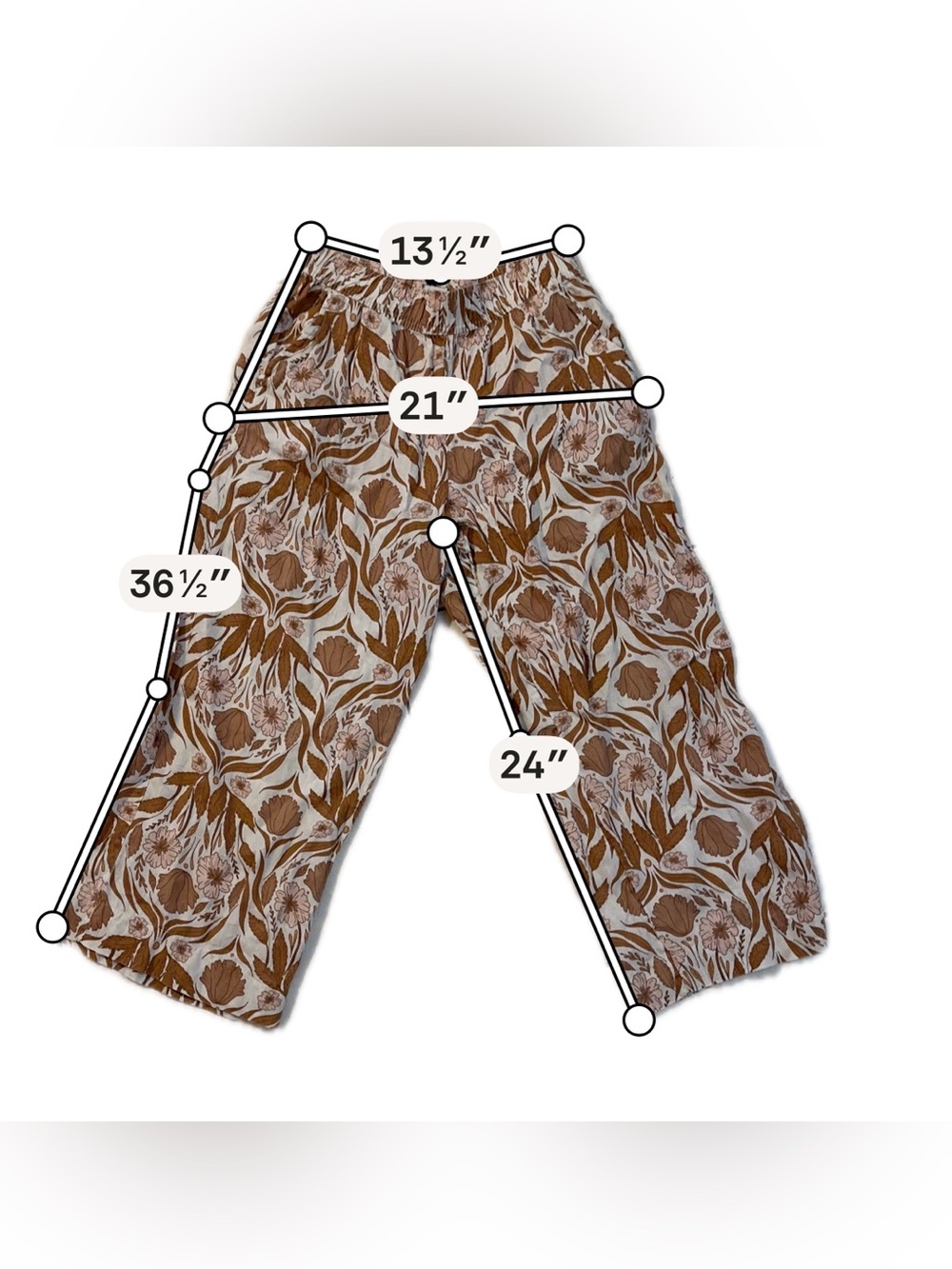 Rachel Zoe 100% Linen Botanical Wide Leg Pants Size M Boho Resortwear - Picture 8 of 8
